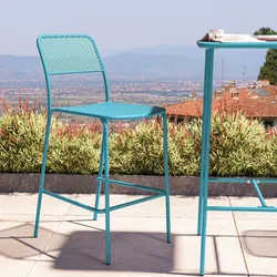 Sgabello alto da esterno impilabile in acciaio blu maldive - Faber