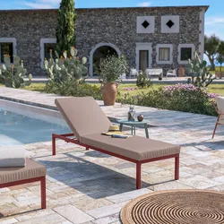 Lettino prendisole con schienale reclinabile in alluminio terracotta e cuscino tortora - Elitian