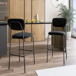 Set 2 sgabelli in tessuto nero con gambe in metallo nero - Perry
