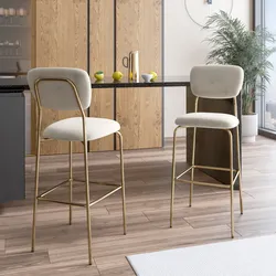 Set 2 sgabelli in velluto beige con gambe in metallo oro - Perry