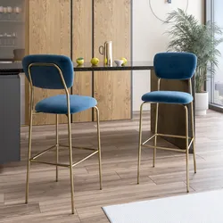 Set 2 sgabelli in velluto blu petrolio con gambe in metallo oro - Perry