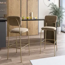 Set 2 sgabelli in velluto cappuccino con gambe in metallo oro - Perry