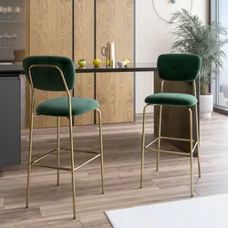Set 2 sgabelli in velluto verde bosco con gambe in metallo oro - Perry