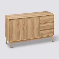 Credenza 120x40 cm con ante e cassetti in legno nobilitato rovere naturale - Nathur