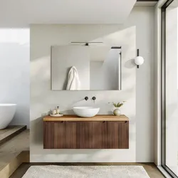 Mobile bagno sospeso 120 cm rovere deciso cannettato con top 3,8 cm - Konai