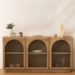 Credenza 160x80h cm in legno di acacia naturale con 3 ante in vetro cannettato - Visby