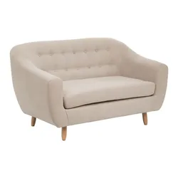 Divano 2 posti in tessuto beige con piedi in legno e schienale trapuntato - Branson
