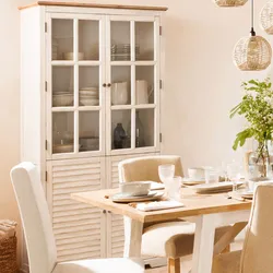 Vetrina 95x190h cm in legno di acacia bianco e vetro con 4 ante - Tennesee