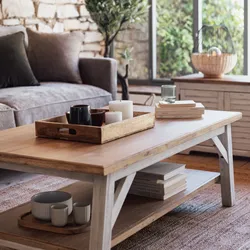 Tavolino 120x45h cm in legno di acacia bianco con top naturale - Tennesee