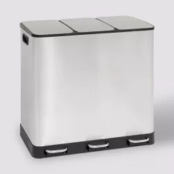Pattumiera con pedali triplo cestino 18 litri per raccolta differenziata in acciaio inox