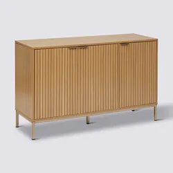 Credenza 120x76h cm in legno naturale e cannettato con struttura in acciaio oro - Kloser