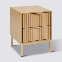 Comodino 40x53h cm in legno naturale e cannettato con struttura in acciaio oro - Kloser