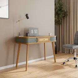 Scrivania 110x48 cm bambù verde salvia cannettato con 1 cassetto e 2 ante - Thalina