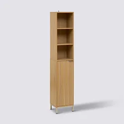 Colonna multiuso 33x168h cm in legno naturale e cannettato con struttura in acciaio oro - Kloser