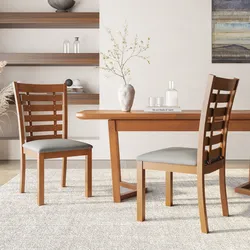 Set 2 sedie in legno con finitura teak e cuscino tortora - Bilma