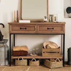 Consolle 110x85h cm in legno impiallacciato in abete e metallo con 2 cassetti - Zelanda