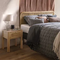 Comodino 45x53h cm in legno naturale e paglia di Vienna con 1 cassetto - Toronto