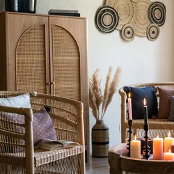 Armadio 93x150h cm in legno naturale e paglia di Vienna con 2 ante - Toronto