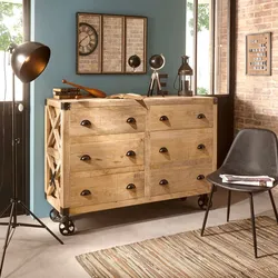 Credenza 150x105h cm in legno di mango e metallo con 6 cassetti e ruote - Tijuana