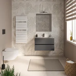 Mobile bagno sospeso 80 cm antracite con cassetti e lavabo in vetro marrone kodiak con specchio - Cuki