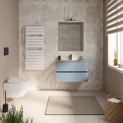 Mobile bagno sospeso 80 cm carta da zucchero con cassetti e lavabo in vetro marrone kodiak con specchio - Cuki