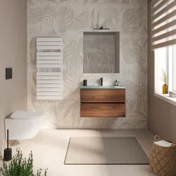 Mobile bagno sospeso 80 cm rovere deciso con cassetti e lavabo in vetro verde oltremare con specchio - Cuki