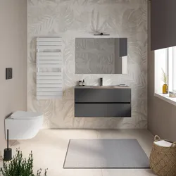 Mobile bagno sospeso 100 cm antracite con cassetti e lavabo in vetro marrone kodiak con specchio - Cuki