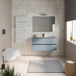 Mobile bagno sospeso 100 cm carta da zucchero con cassetti e lavabo in vetro marrone kodiak con specchio - Cuki
