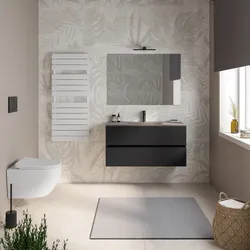 Mobile bagno sospeso 100 cm nero opaco con cassetti e lavabo in vetro marrone kodiak con specchio - Cuki