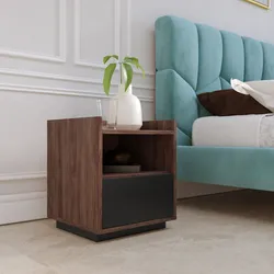 Comodino 40x46h cm effetto noce con 1 cassetto e vano a giorno - Eldora