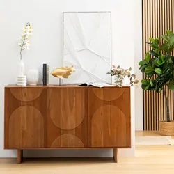 Madia 150x90h cm in legno di acacia naturale con 3 ante e dettaglio cannettato - Sevilla