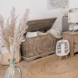 Panca contenitore 71x45h cm in legno di mango intagliato a mano - Sintra