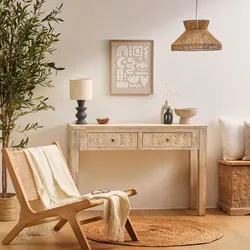 Consolle 120x80h cm in legno di mango con 2 cassetti intagliati a mano - Sintra