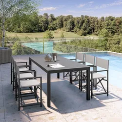 Set pranzo tavolo allungabile 200/300x100 cm e 6 sedie regista in alluminio antracite textilene grigio - Mistral