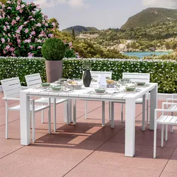 Tavolo da esterno 160x160 cm in alluminio bianco con top a doghe - Carioca