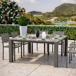 Tavolo da esterno 160x160 cm in alluminio tortora con top a doghe - Carioca