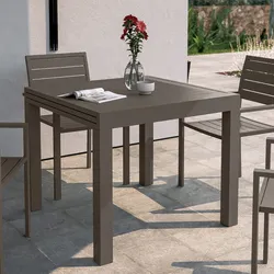 Tavolo da esterno allungabile 90/180x90 cm in alluminio tortora con top a doghe - Carioca