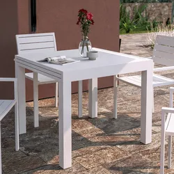 Tavolo da esterno allungabile 90/180x90 cm in alluminio bianco con top a doghe - Carioca