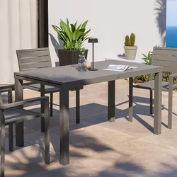 Tavolo da esterno allungabile 140/210x77 cm in alluminio tortora con top a doghe - Carioca