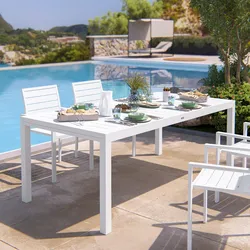 Tavolo da esterno allungabile 200/300x100 cm in alluminio bianco con top a doghe - Carioca