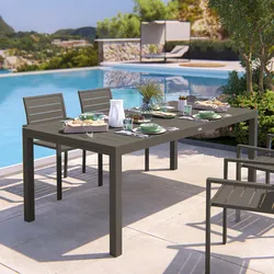 Tavolo da esterno allungabile 200/300x100 cm in alluminio tortora con top a doghe - Carioca