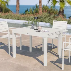 Tavolo da esterno allungabile 105/210x75 cm in alluminio bianco con top a doghe - Carioca