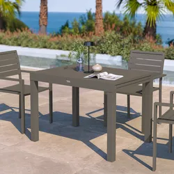 Tavolo da esterno allungabile 105/210x75 cm in alluminio tortora con top a doghe - Carioca