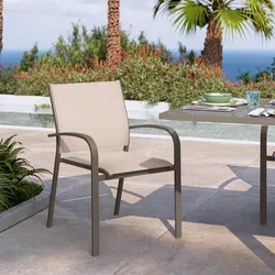 Sedia da esterno con braccioli rotondi in alluminio e textilene tortora - Carioca