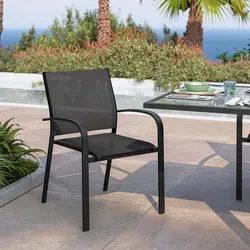 Sedia da esterno con braccioli rotondi in alluminio e textilene antracite - Carioca