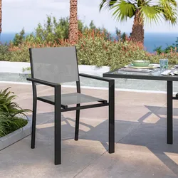 Sedia da esterno con braccioli quadrati in alluminio e textilene antracite - Carioca