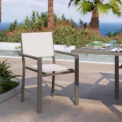 Sedia da esterno con braccioli quadrati in alluminio e textilene tortora - Carioca