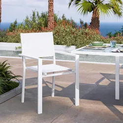 Sedia da esterno con braccioli quadrati in alluminio e textilene bianco - Carioca