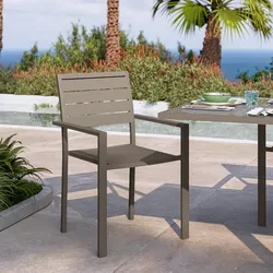 Sedia a doghe da esterno con braccioli in alluminio tortora - Carioca