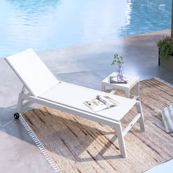 Lettino prendisole con ruote in alluminio e textilene bianco - Carioca